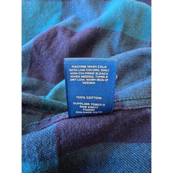 Arizona Long Sleeve Plaid Cotton Button Up Shirt Boy Size L 14/16 Blue Navy Blue - Picture 6 of 6